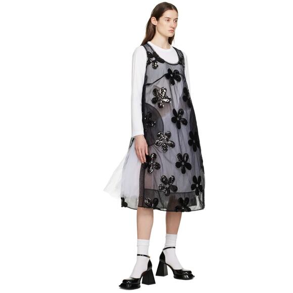 Simone Rocha Dresses & Skirts - Simone Rocha Black Sheer Sequin Scoop Neck Slip Dress Floral Flower 8 NEW
